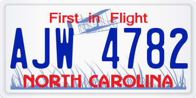 NC license plate AJW4782