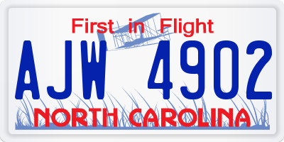 NC license plate AJW4902
