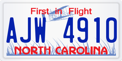 NC license plate AJW4910