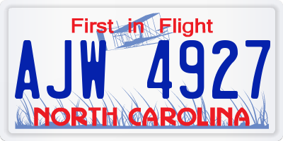 NC license plate AJW4927