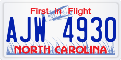 NC license plate AJW4930