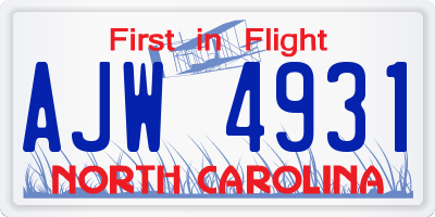 NC license plate AJW4931