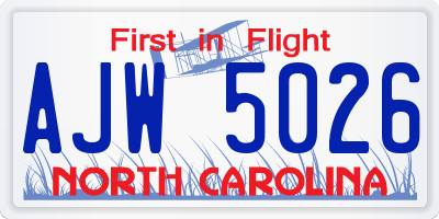 NC license plate AJW5026
