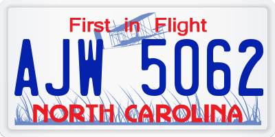 NC license plate AJW5062