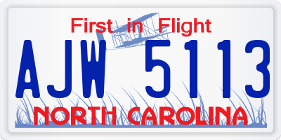 NC license plate AJW5113