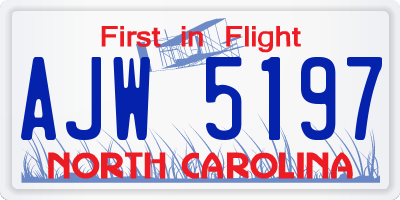 NC license plate AJW5197