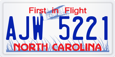 NC license plate AJW5221