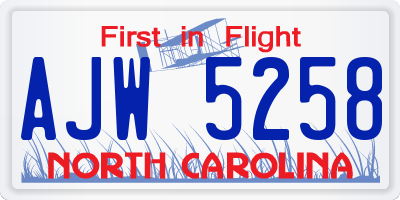 NC license plate AJW5258