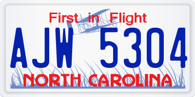 NC license plate AJW5304