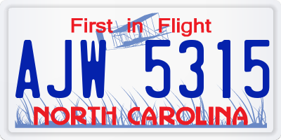 NC license plate AJW5315