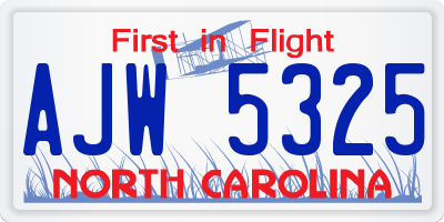 NC license plate AJW5325