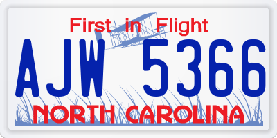 NC license plate AJW5366