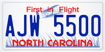 NC license plate AJW5500