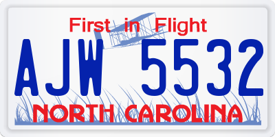NC license plate AJW5532
