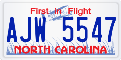 NC license plate AJW5547