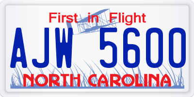 NC license plate AJW5600