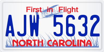 NC license plate AJW5632