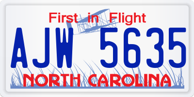 NC license plate AJW5635