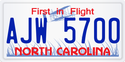 NC license plate AJW5700