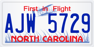 NC license plate AJW5729