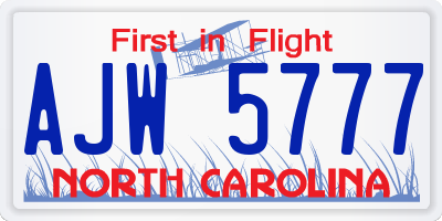 NC license plate AJW5777