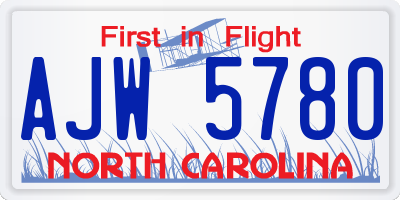 NC license plate AJW5780