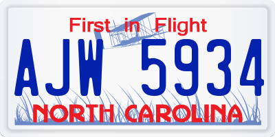 NC license plate AJW5934