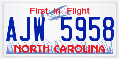 NC license plate AJW5958