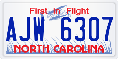 NC license plate AJW6307