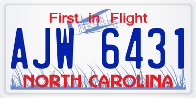 NC license plate AJW6431