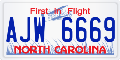 NC license plate AJW6669