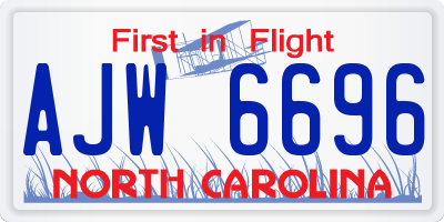 NC license plate AJW6696