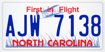 NC license plate AJW7138
