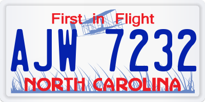 NC license plate AJW7232