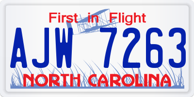 NC license plate AJW7263