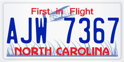NC license plate AJW7367