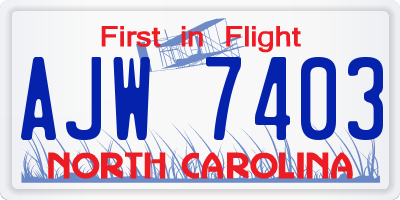 NC license plate AJW7403