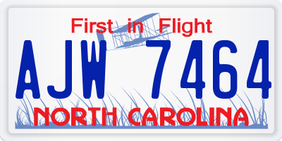 NC license plate AJW7464
