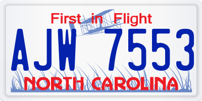 NC license plate AJW7553