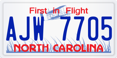 NC license plate AJW7705