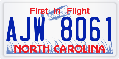NC license plate AJW8061