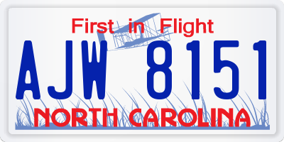 NC license plate AJW8151