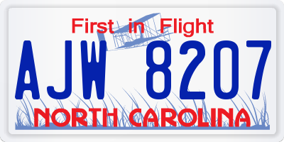 NC license plate AJW8207