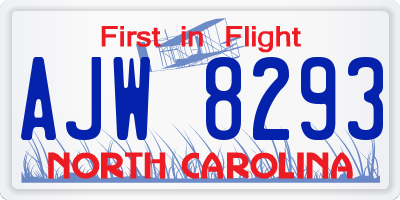NC license plate AJW8293