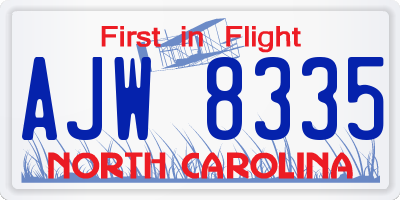 NC license plate AJW8335