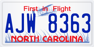 NC license plate AJW8363