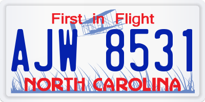 NC license plate AJW8531