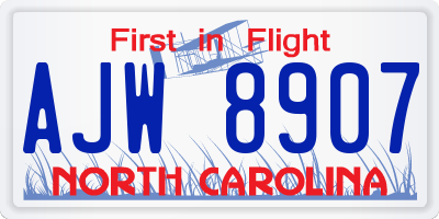 NC license plate AJW8907