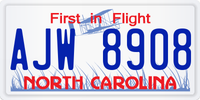 NC license plate AJW8908
