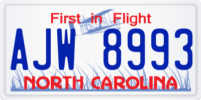 NC license plate AJW8993